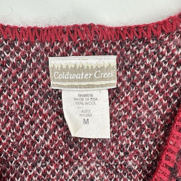 Vintage Coldwater Creek Reindeer Vest Zip Front 100% Wool Red Black Womens Large - Picture 4 of 6